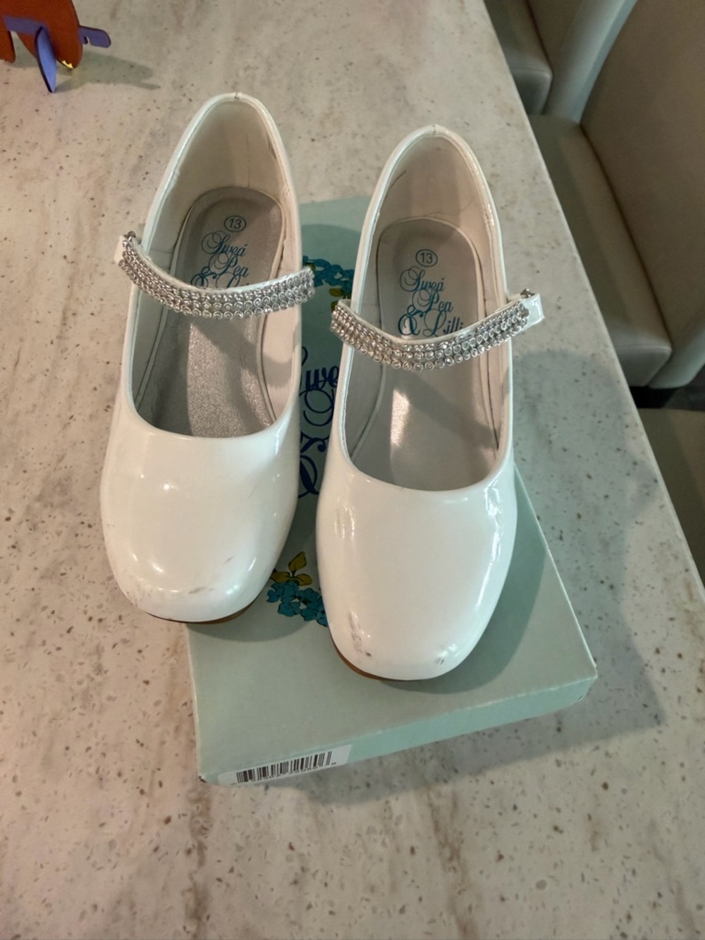 Girls White Patent Mary Jane Dress Shoes with Rhinestone Strap by